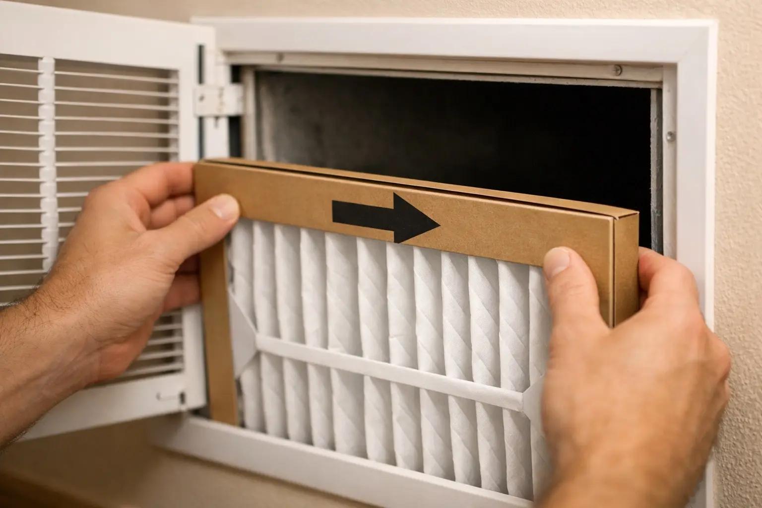 Step 5 of How to Change Your HVAC Filter: Install the New Filter with the Airflow Arrow Correct