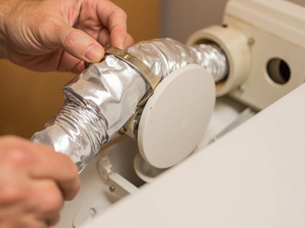 Step 8 of How to Clean a Dryer Vent Duct: Reconnect the Transition Duct and Reposition the Dryer