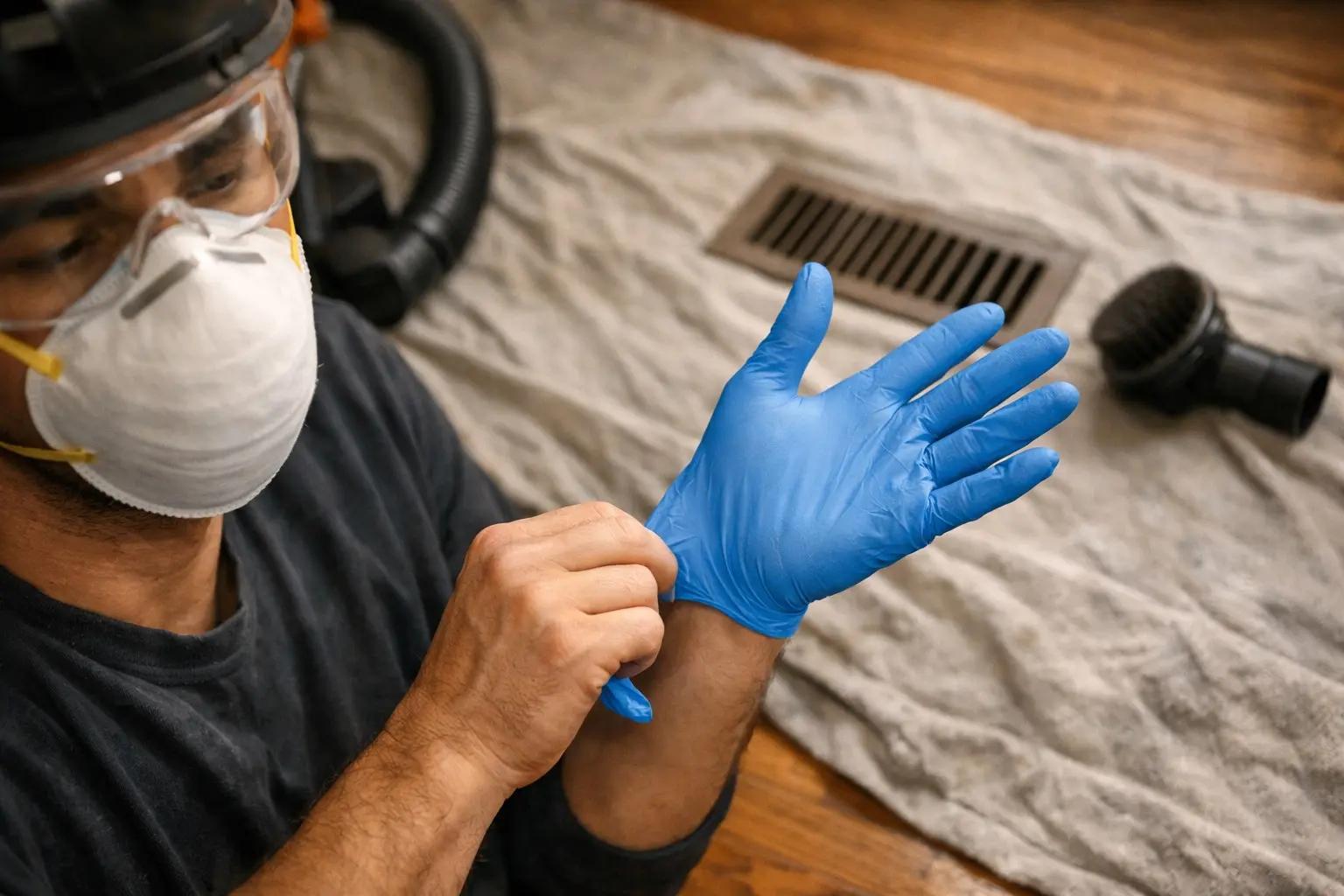 Step 2 of How to Clean Air Ducts Yourself: Lay Down Drop Cloths and Put On Safety Gear