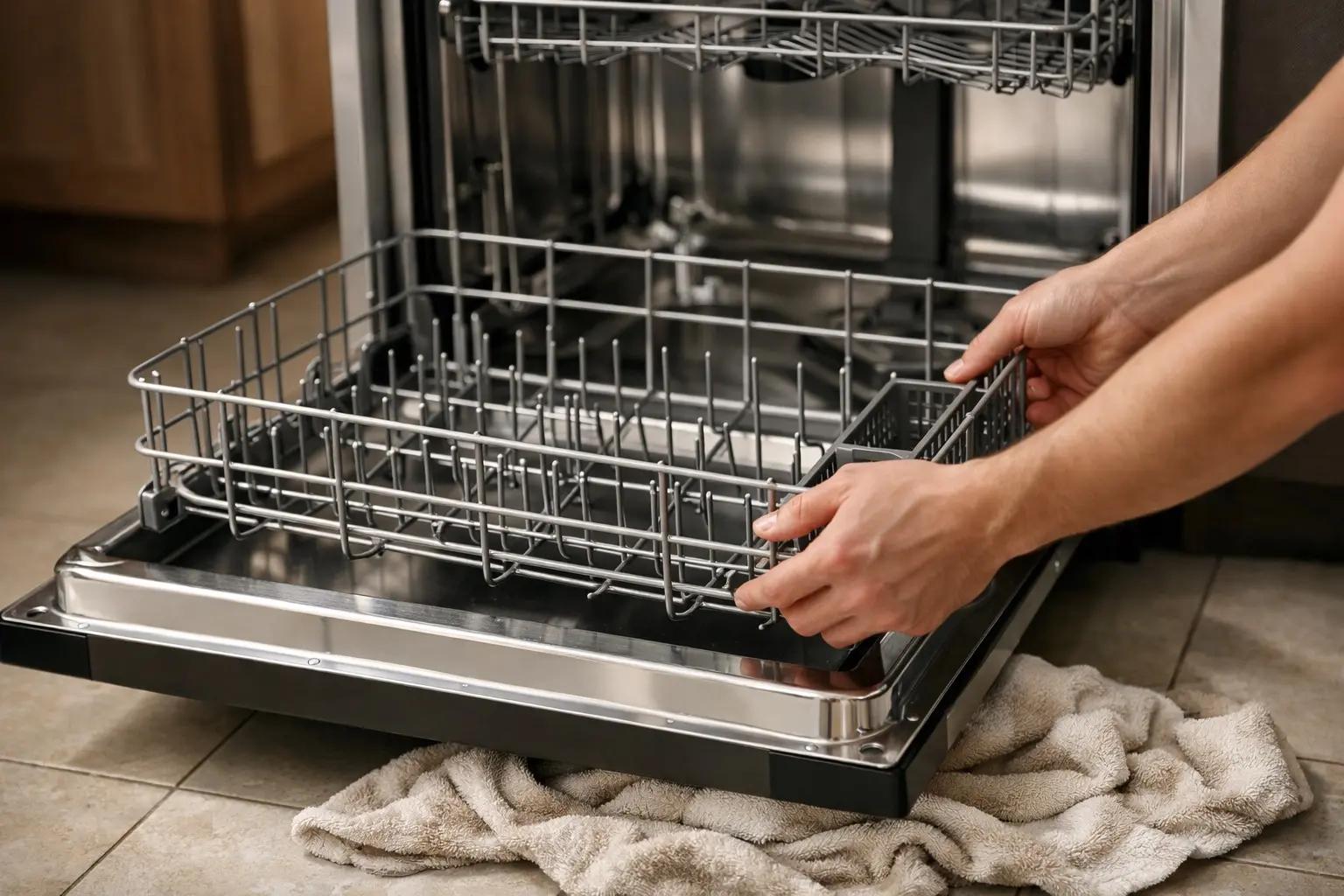Step 1 of How to Deep Clean a Dishwasher: Empty the Dishwasher and Remove the Racks
