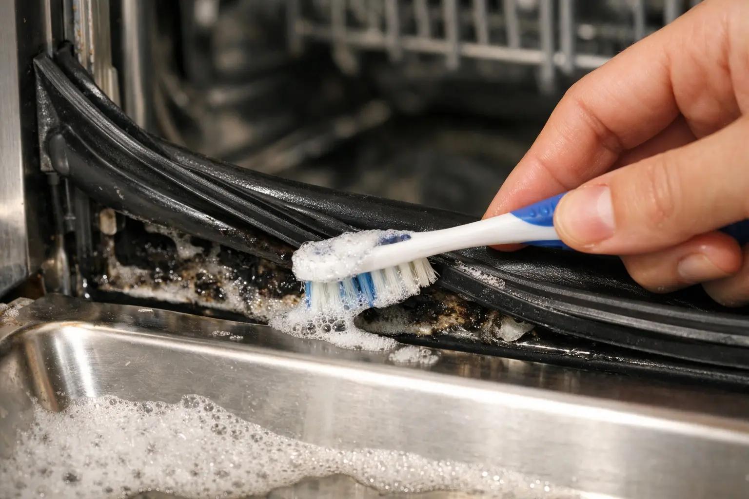 Step 4 of How to Deep Clean a Dishwasher: Scrub the Door Gasket and Interior Edges