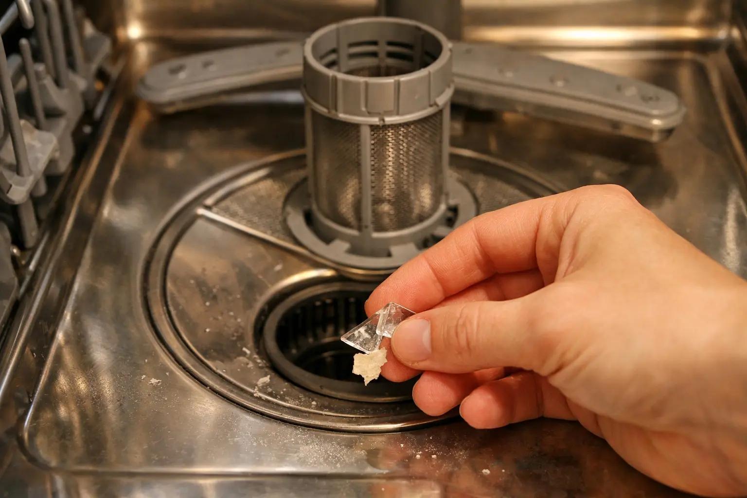 Step 5 of How to Deep Clean a Dishwasher: Clean the Drain Area and Check for Debris