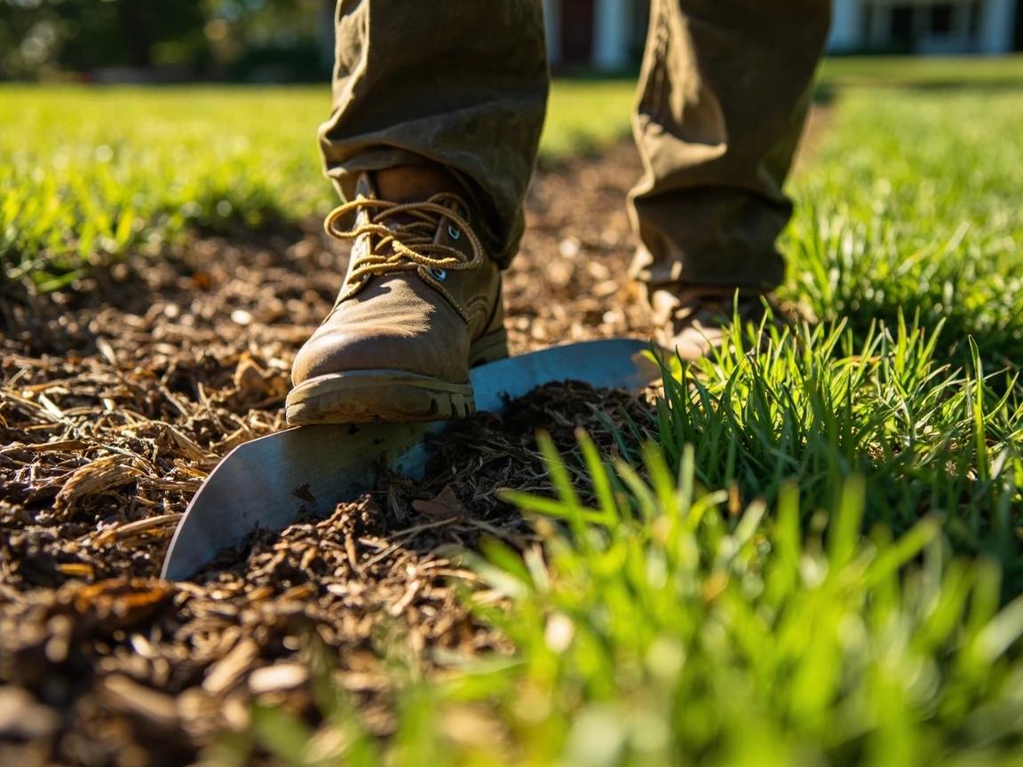 Step 3 of How to Edge Garden Beds Cleanly: Make the Vertical Cut with the Edger