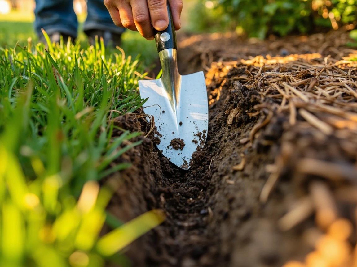 Step 4 of How to Edge Garden Beds Cleanly: Cut the Angled Relief Slice