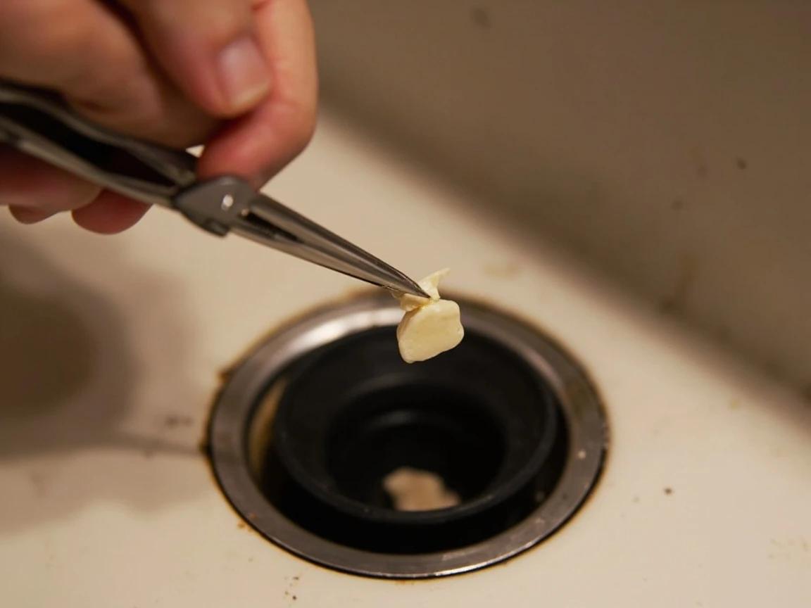 Step 3 of How to Fix a Garbage Disposal Jam: Pull Out Visible Debris With Long Tongs or Needle-Nose Pliers