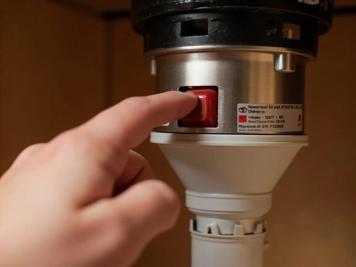 Step 6 of How to Fix a Garbage Disposal Jam: Press the Red Overload Reset Button