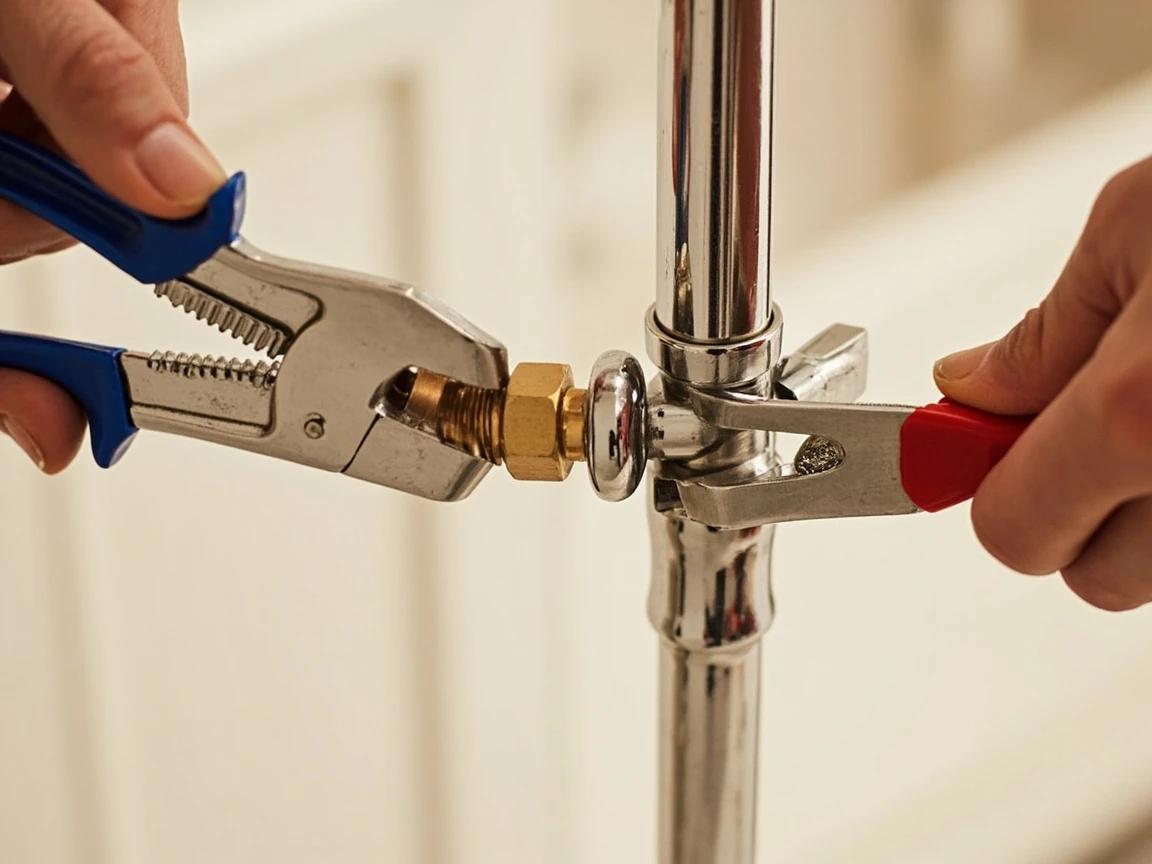 Step 8 of How to Fix a Leaky Pipe Joint: Tighten with Two Wrenches — Then Stop