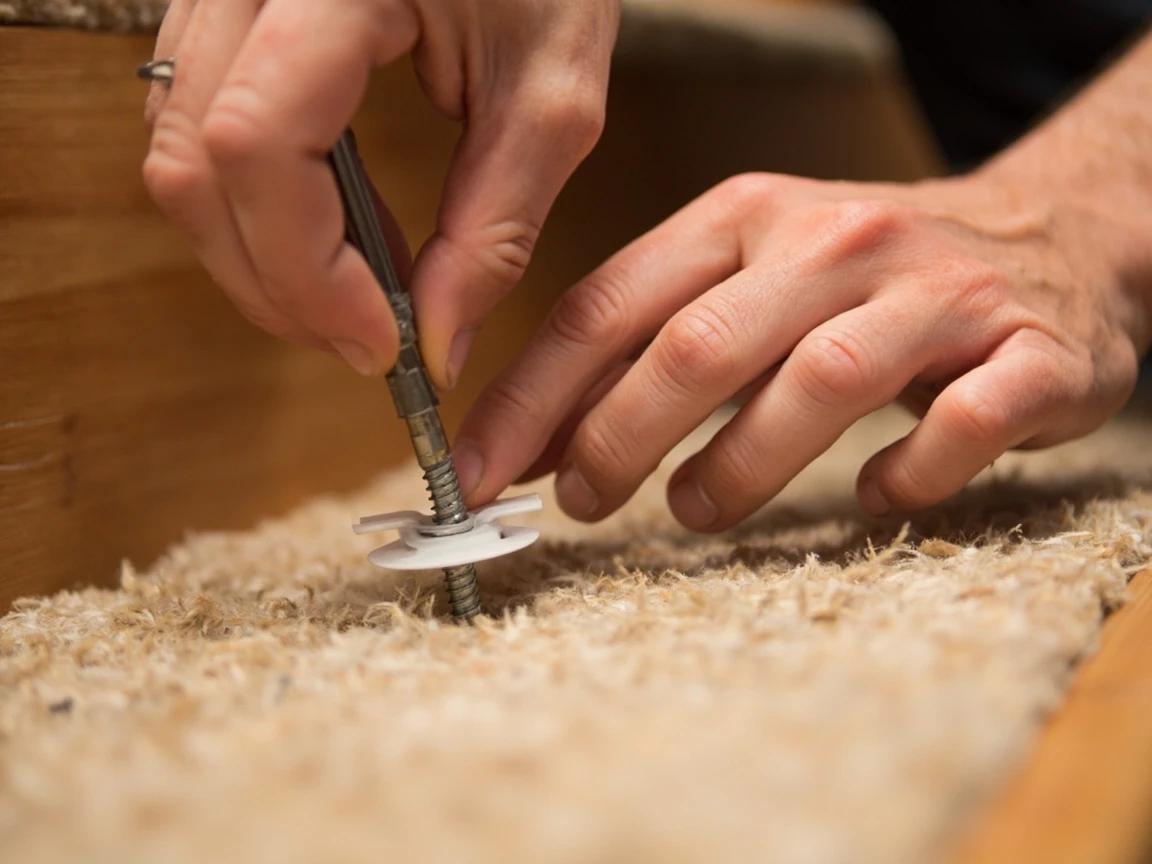 Step 7 of How to Fix a Squeaky Stair: Use a breakaway-screw kit on carpeted stairs