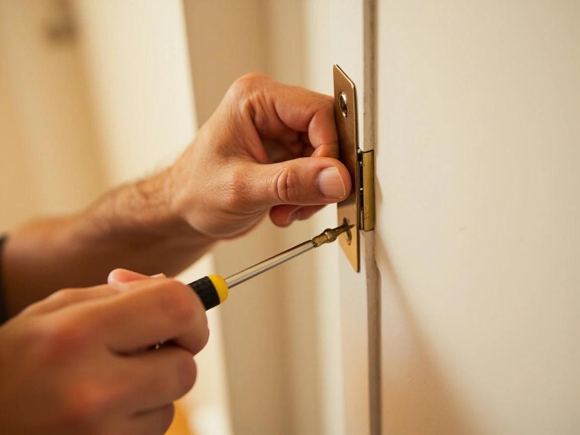 Step 2 of How to Fix a Sticking Door: Tighten Every Hinge Screw With a Hand Screwdriver