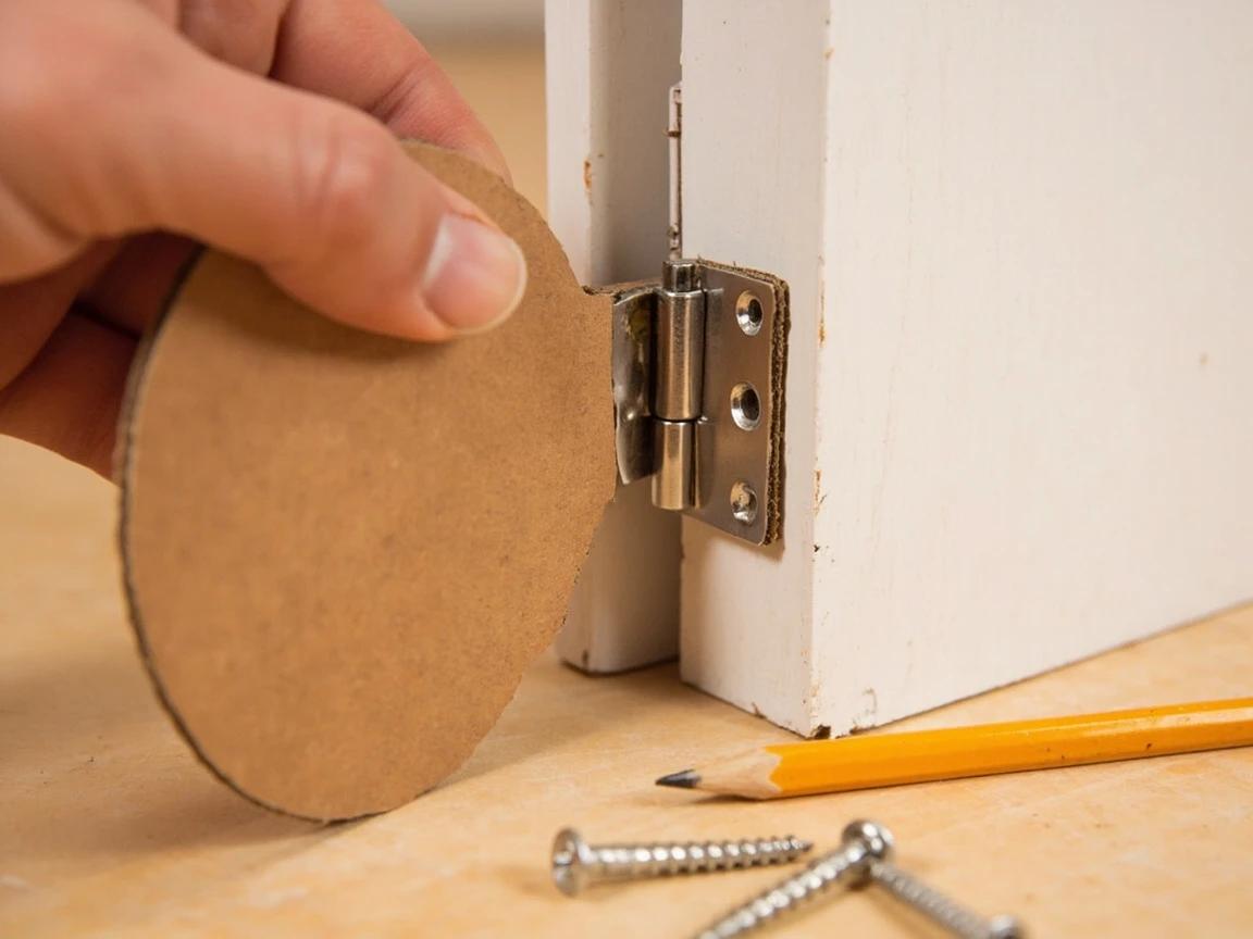 Step 5 of How to Fix a Sticking Door: Shim Behind a Hinge to Shift the Door Laterally