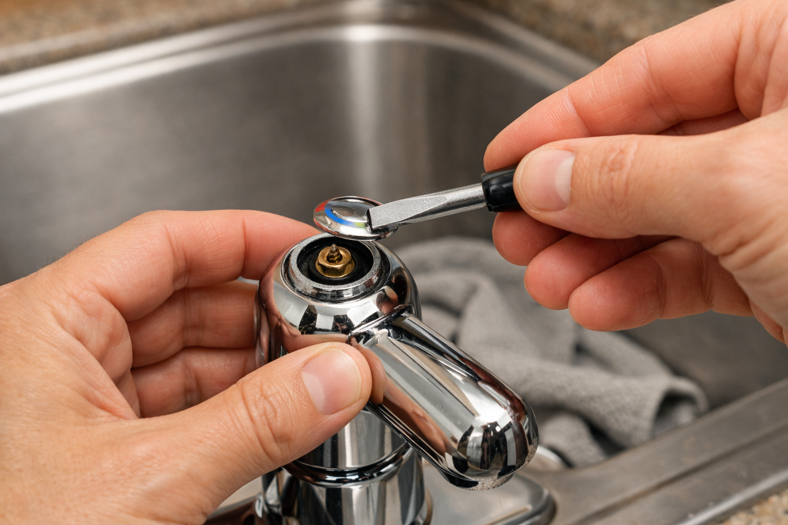Step 3 of How to Fix a Dripping Faucet: Remove the Faucet Handle