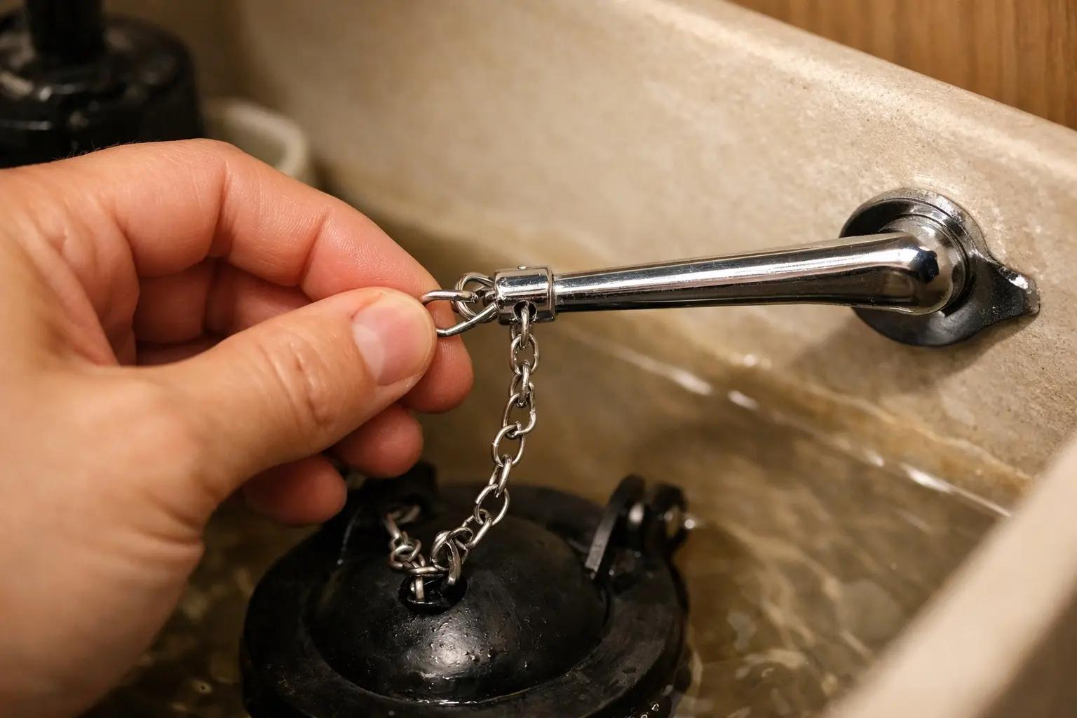 Step 4 of How to Fix a Running Toilet: Adjust the Chain Length