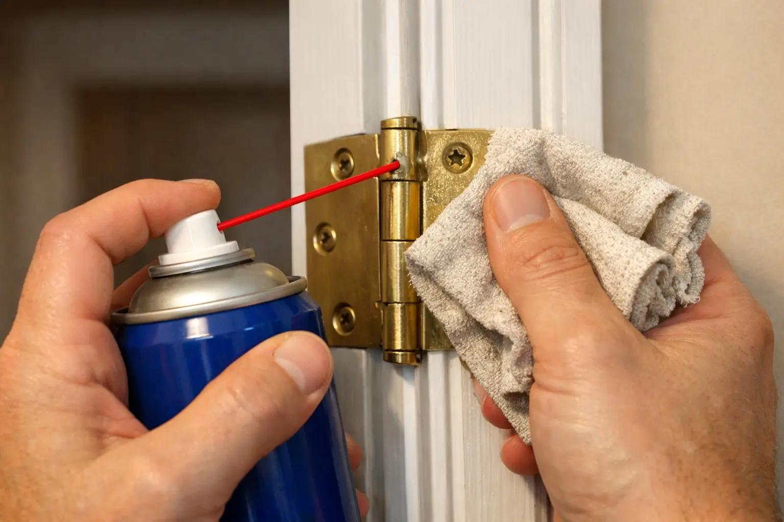 Step 2 of How to Fix a Squeaky Door: Try a Quick Spray Lubrication First