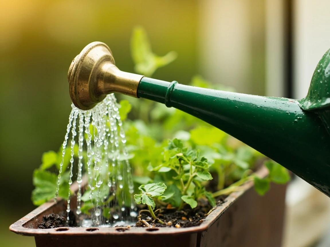 Step 7 of How to Grow Herbs in a Window Box: Water Thoroughly and Settle the Soil