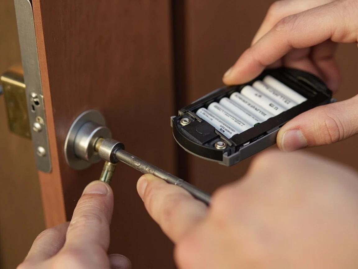 Step 6 of How to Install a Smart Lock on an Exterior Door: Attach the Interior Plate and Battery Unit