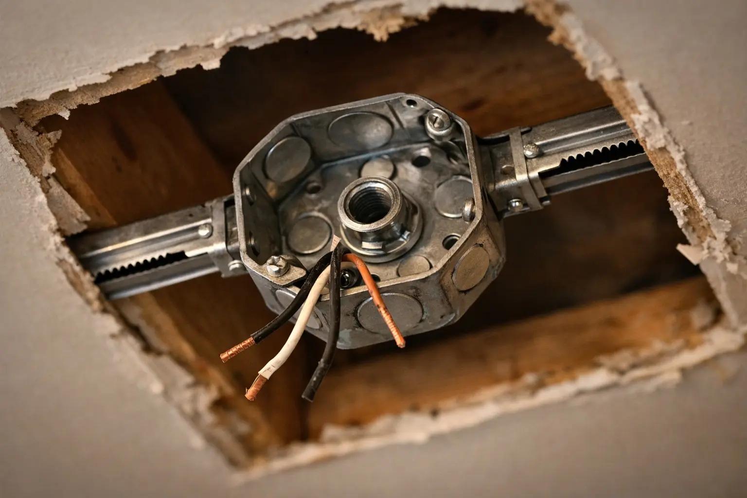 Step 3 of How to Install a Ceiling Fan: Inspect and Replace the Junction Box if Needed