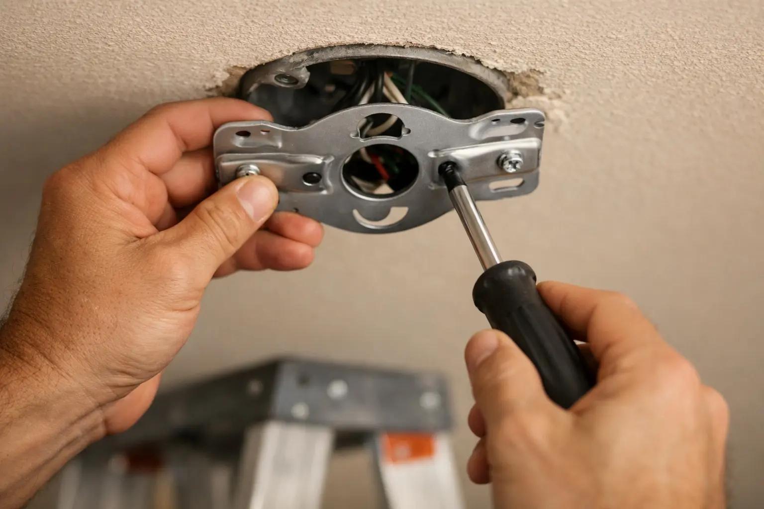 Step 4 of How to Install a Ceiling Fan: Mount the Hanging Bracket