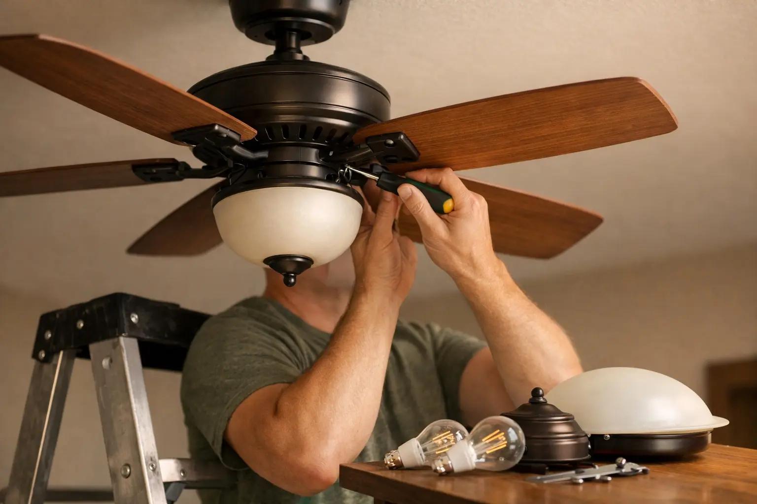 Step 6 of How to Install a Ceiling Fan: Attach Blades and Light Kit