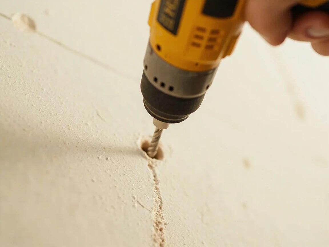 Step 4 of How to Install Drywall Anchors for Heavy Items (TV, Mirror, Shelf): Drill the pilot hole — match bit size to anchor exactly