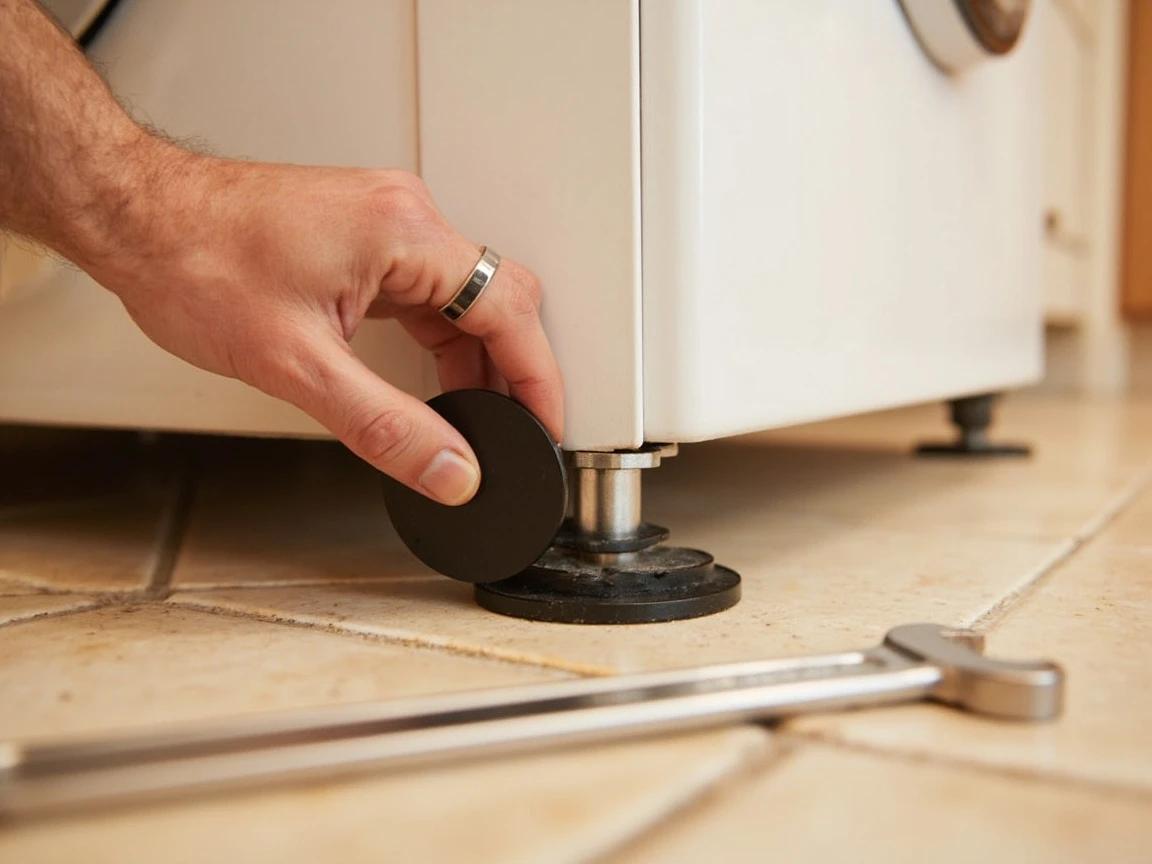 Step 5 of How to Level a Washing Machine to Stop Shaking: Raise the Low Corner by Screwing the Foot Out