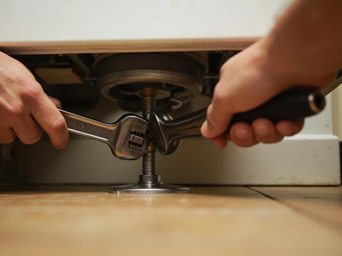 Step 7 of How to Level a Washing Machine to Stop Shaking: Tighten Each Jam Nut Up Against the Cabinet