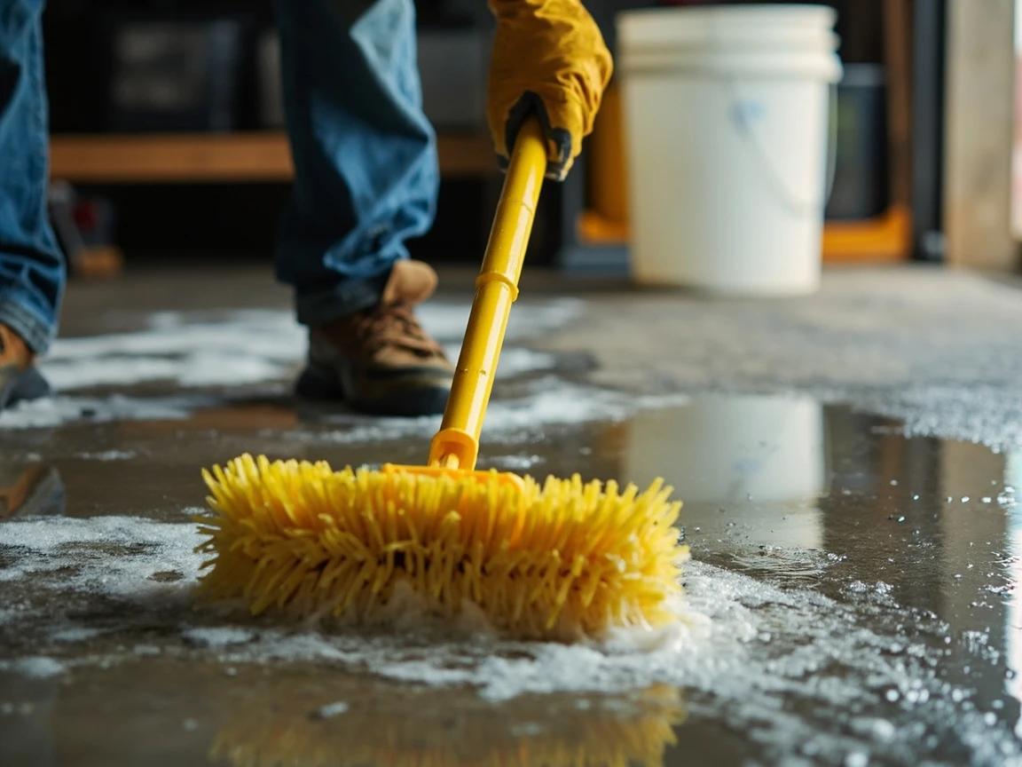 Step 3 of How to Paint a Concrete Garage Floor: Degrease Oil and Tire Stains