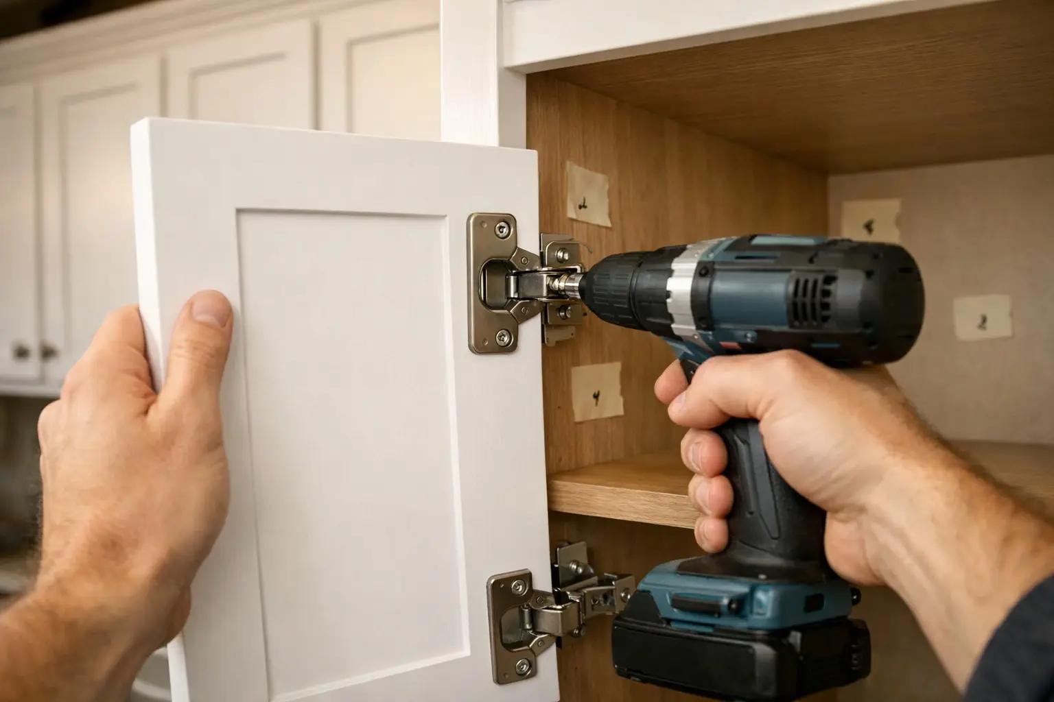 Step 9 of How to Paint Kitchen Cabinets: Reinstall Hardware, Doors, and Drawers