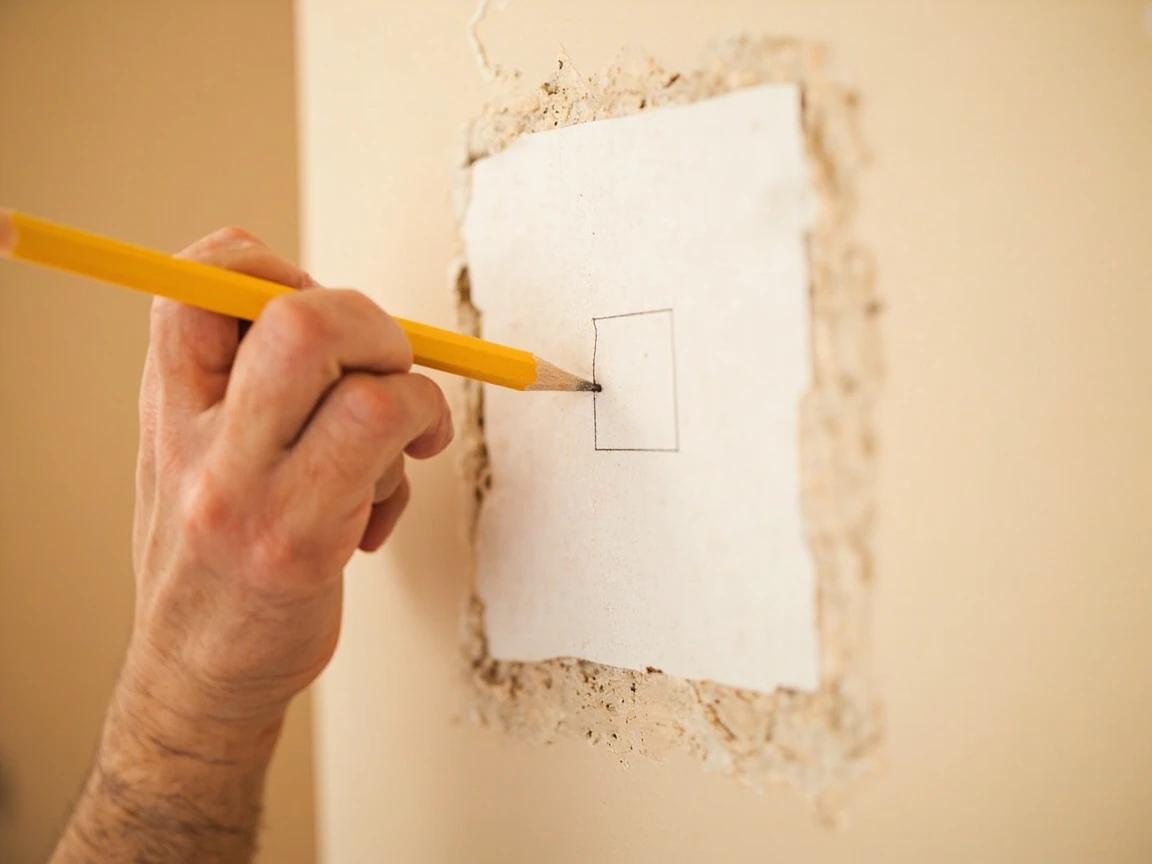 Step 5 of How to Patch a Large Hole in Drywall (Mesh or California Patch): California method: trace and trim the wall hole to fit