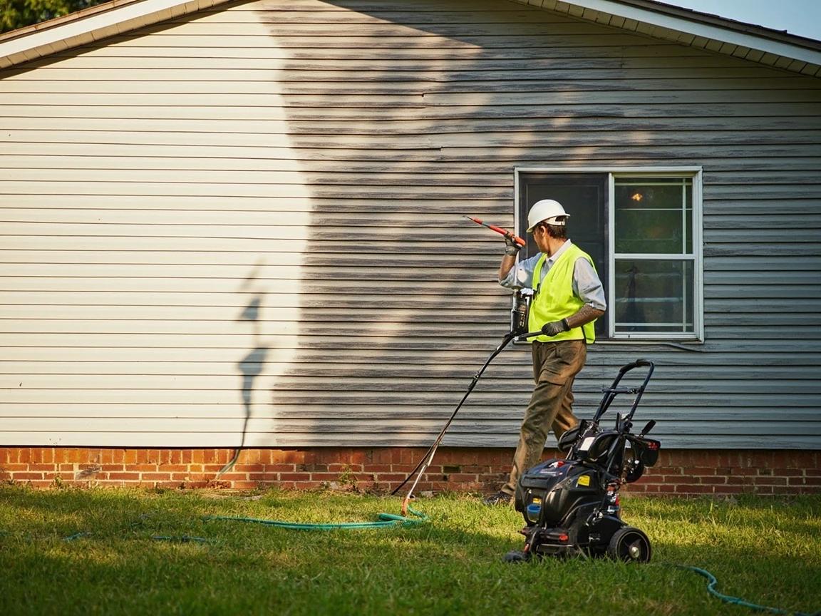 Step 6 of How to Power Wash a House Exterior: Work wall by wall in overlapping passes