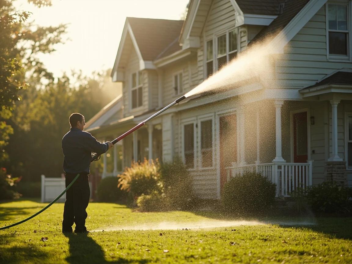 Step 9 of How to Power Wash a House Exterior: Reach high walls from the ground — then let it all dry