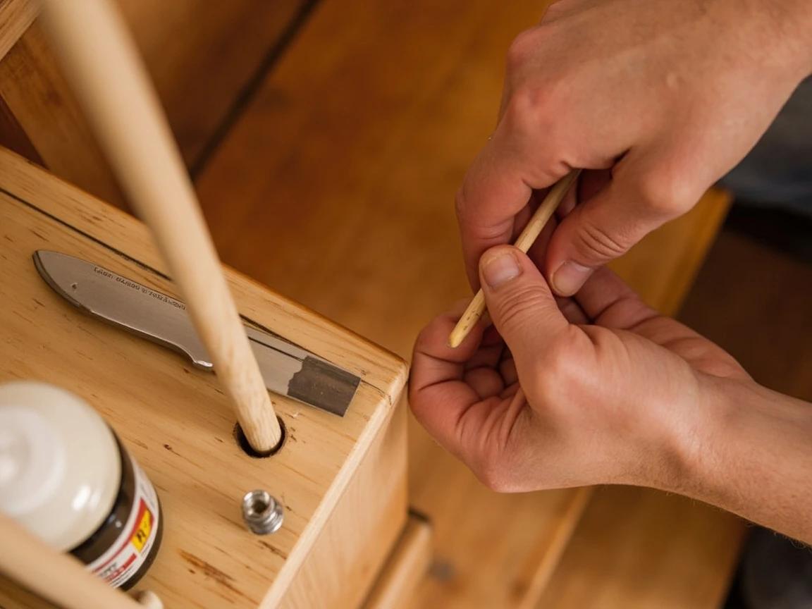 Step 3 of How to Repair a Loose Stair Railing: Repair Stripped Screw Holes