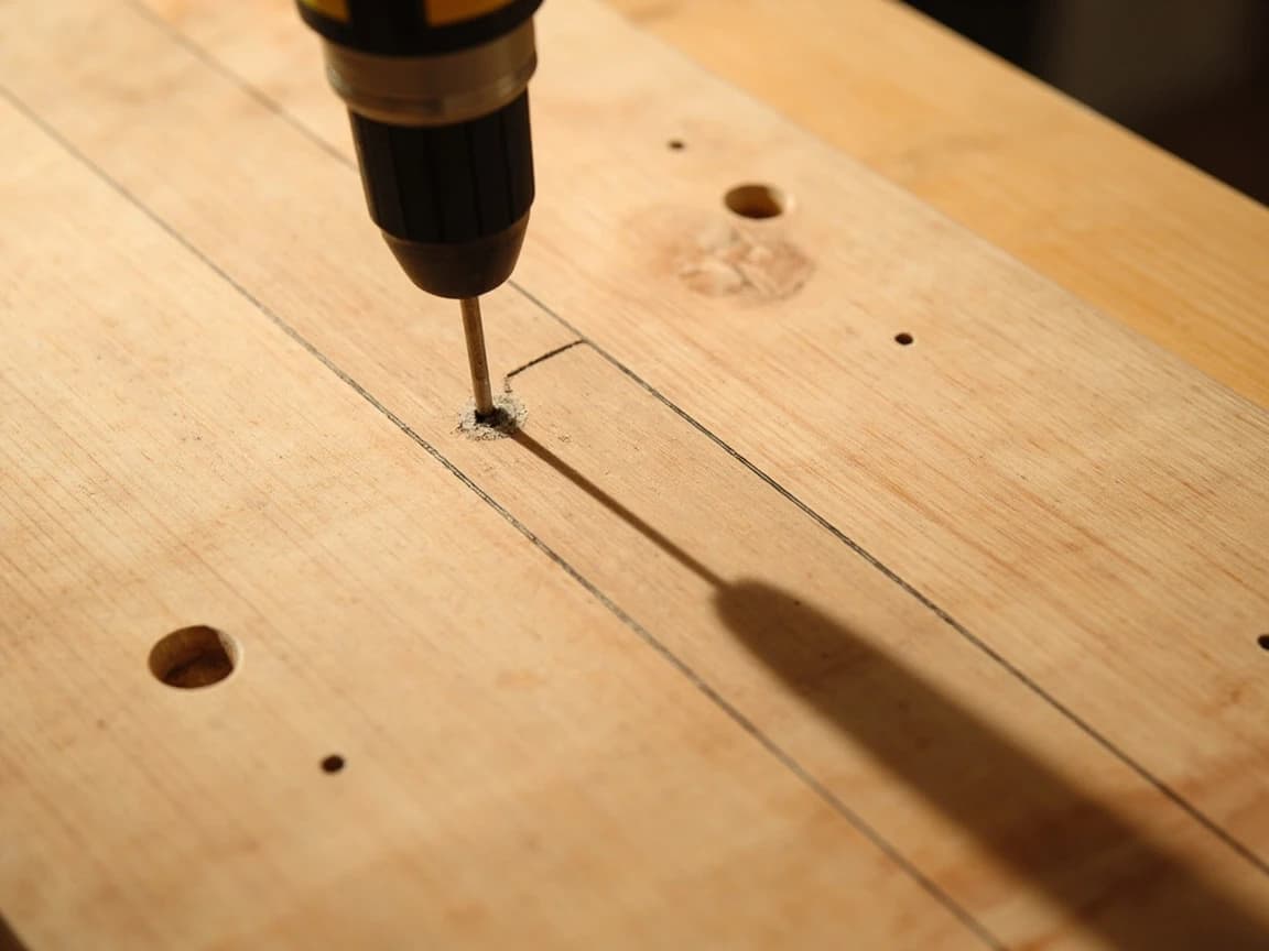A light oak laminate plank with a rectangle drawn on it in pencil set in from the edges