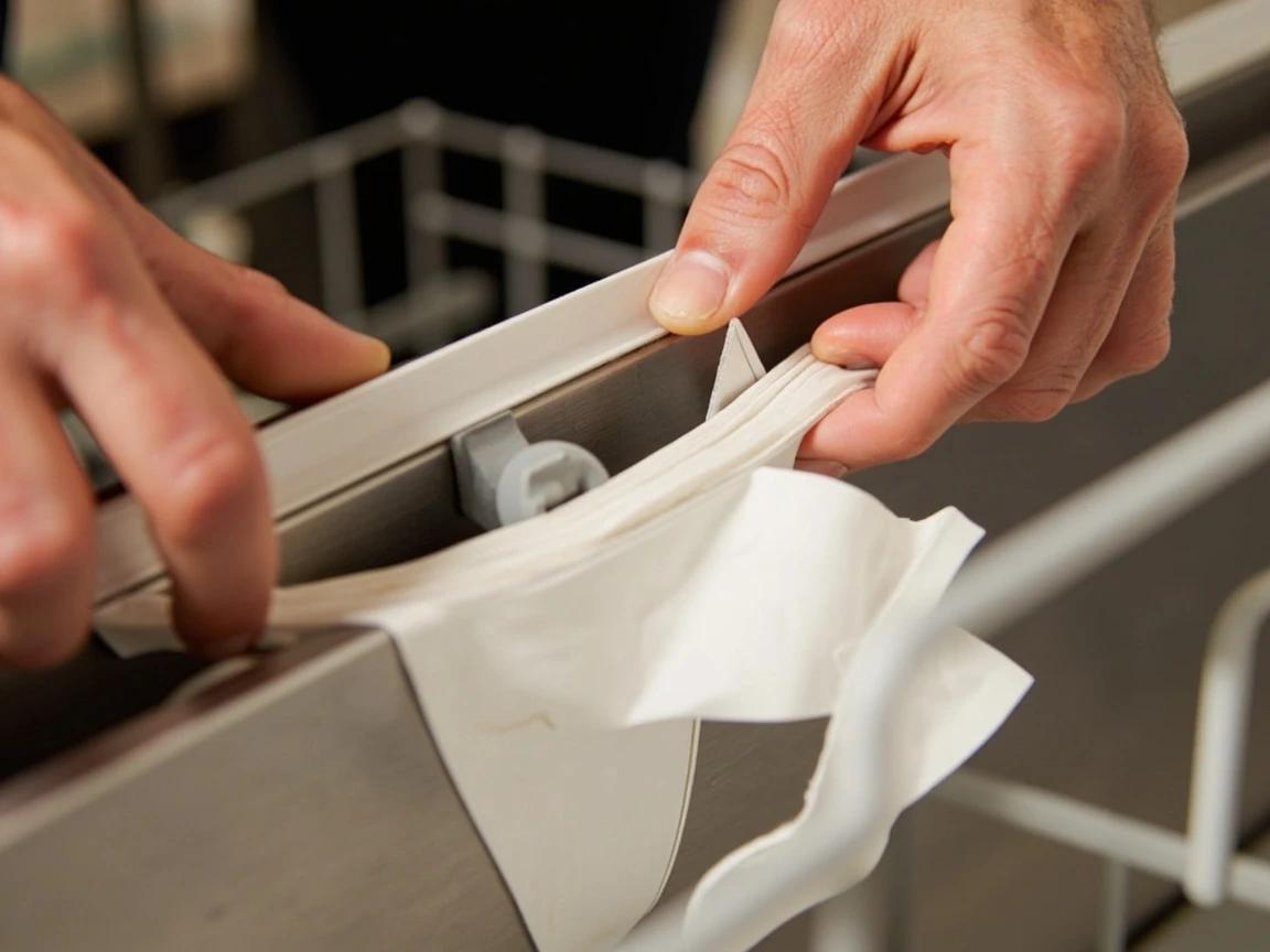 Step 6 of How to Replace a Dishwasher Door Seal: Find the Midpoint and Press the Gasket In From the Top Center