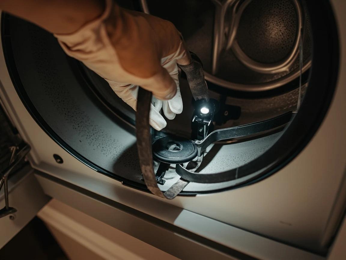 Step 6 of How to Replace a Dryer Belt: Release the Old Belt at the Idler Pulley