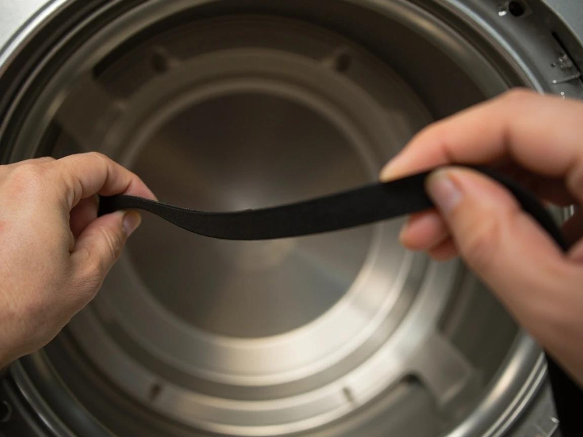 Step 7 of How to Replace a Dryer Belt: Loop the New Belt — Grooved Side Against the Drum