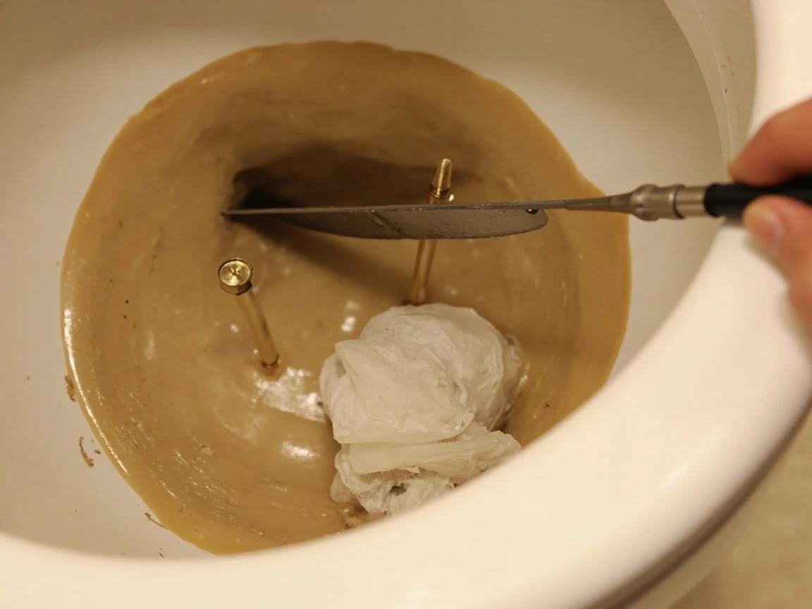 Step 4 of How to Install or Replace a Toilet: Scrape the Flange and Set New Bolts