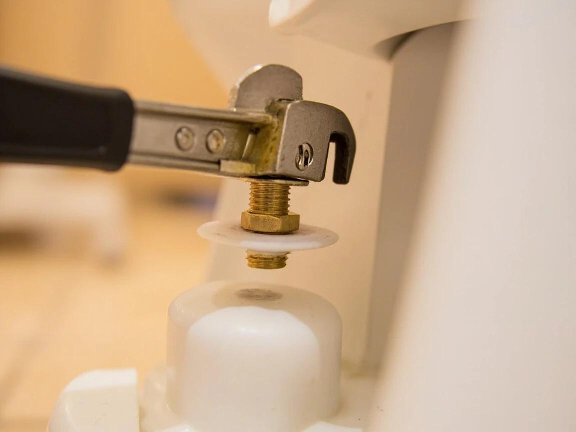 Step 8 of How to Replace a Toilet Wax Ring: Tighten the Bolts Evenly (Do Not Overtighten)