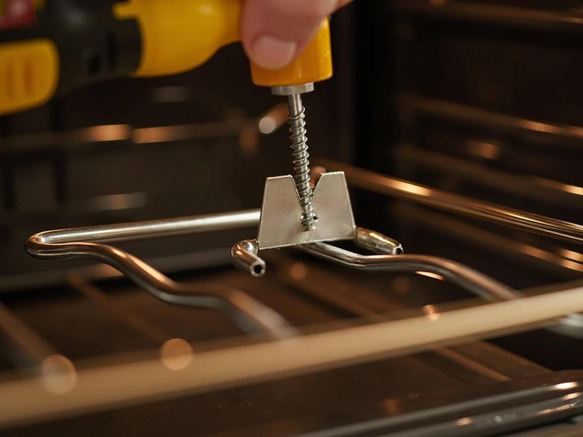 Step 8 of How to Replace an Oven Heating Element: Slide the Element Into Place and Reattach the Bracket
