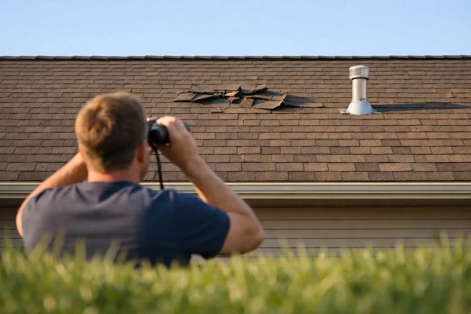 Step 1 of How to Replace a Damaged Roof Shingle: Inspect the Damage from the Ground