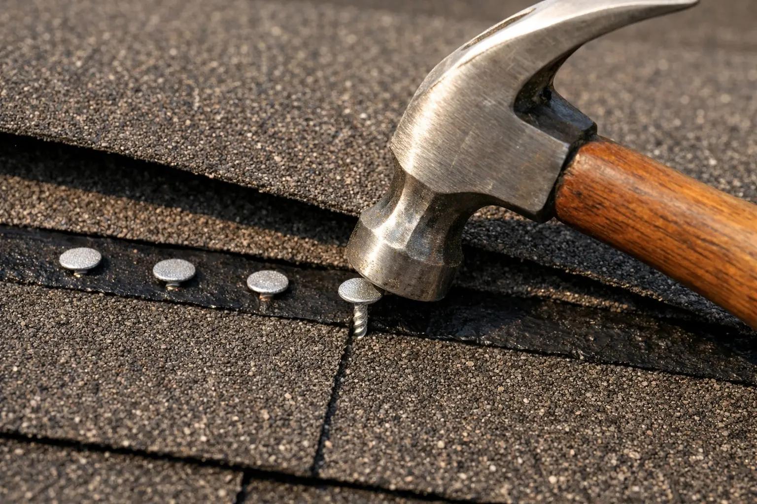 Step 8 of How to Replace a Damaged Roof Shingle: Nail the Replacement Shingle