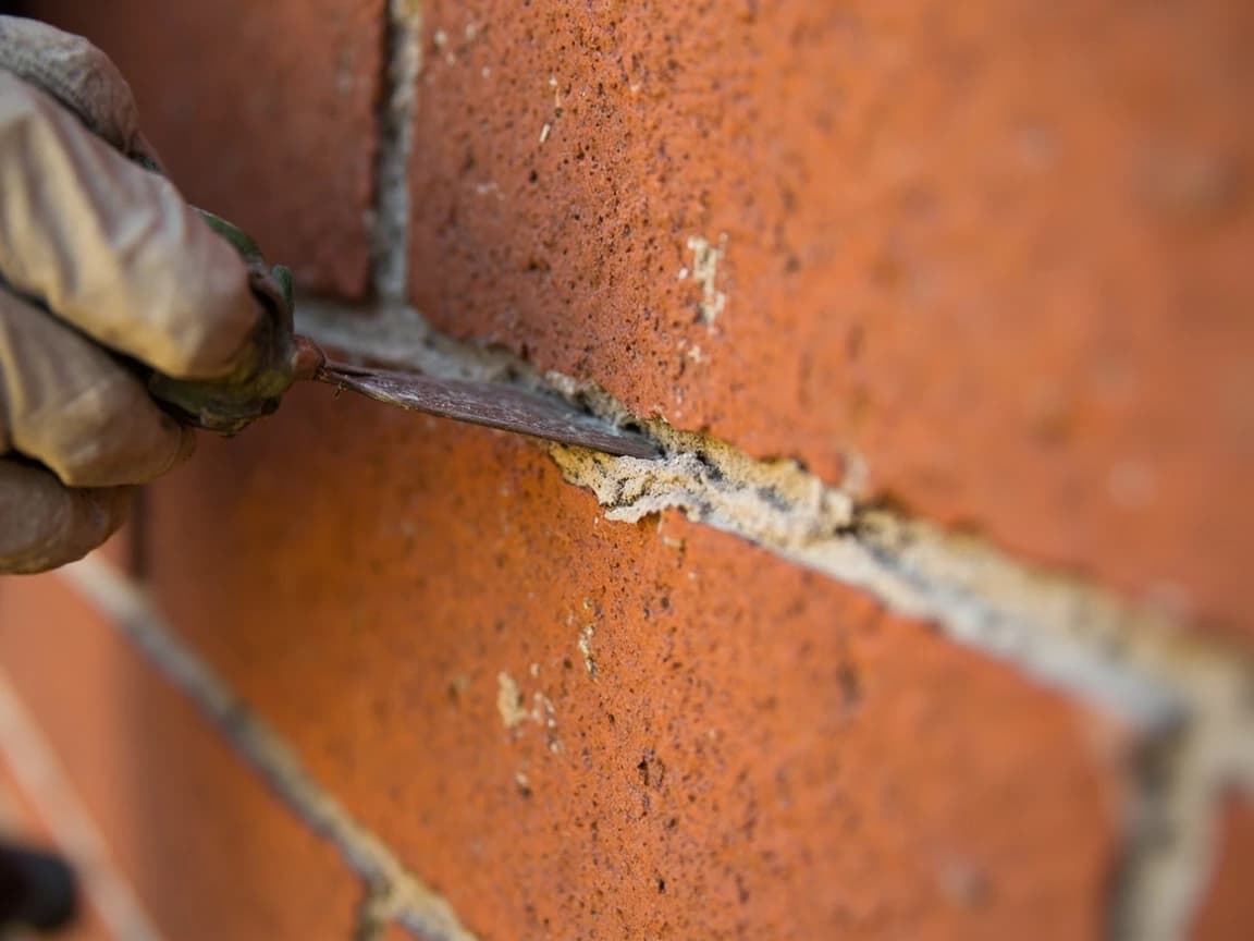 Step 9 of How to Repoint Brick Mortar Joints (Tuckpointing): Tool the joints to match the existing profile
