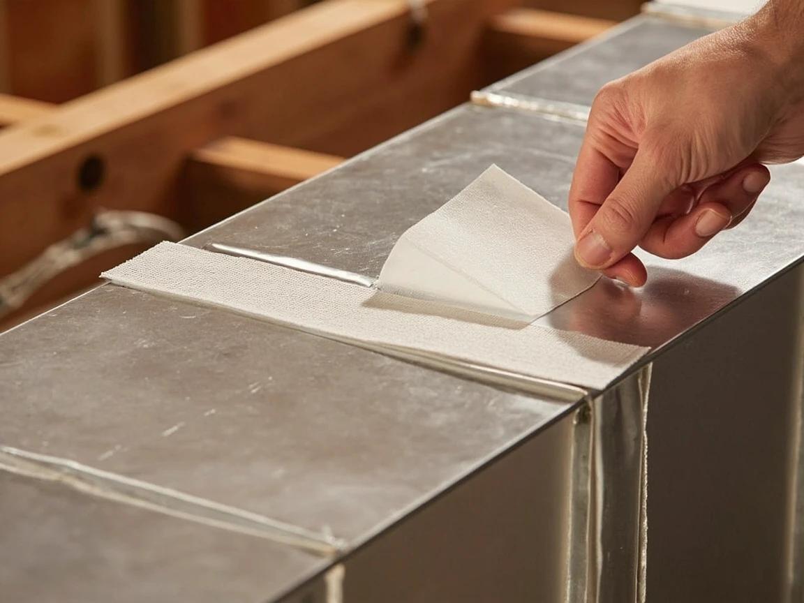 Step 3 of How to Seal and Insulate Ductwork: Bridge Wide Gaps with Fiberglass Mesh Tape