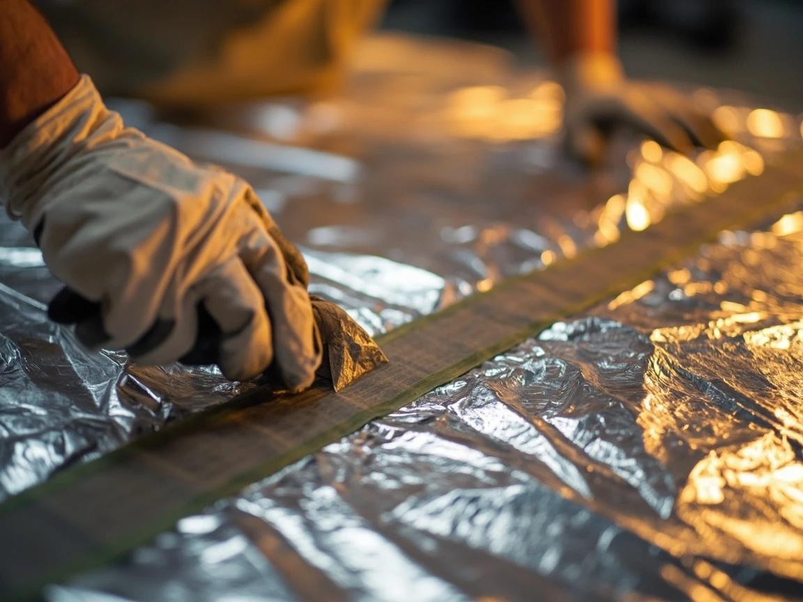 Step 9 of How to Seal and Insulate Ductwork: Seal the Foil Facing at Every Joint and Overlap