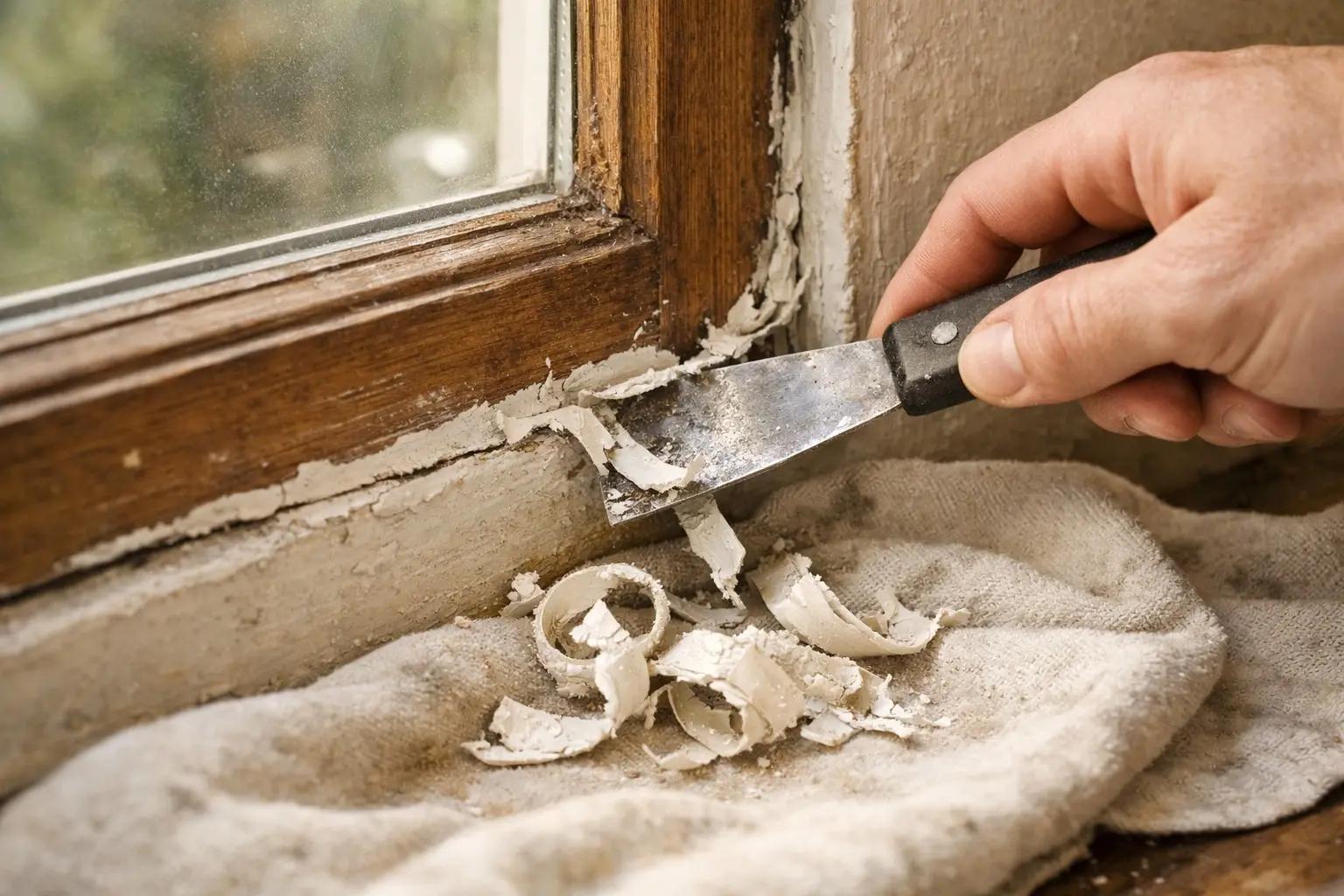 Step 2 of How to Seal Drafty Windows: Remove Old Caulk and Weatherstripping