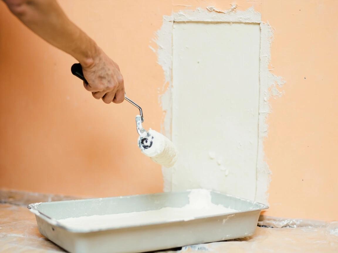 Step 4 of How to Skim Coat a Textured Wall Smooth: Roll a thin, even first coat onto a 4-foot section