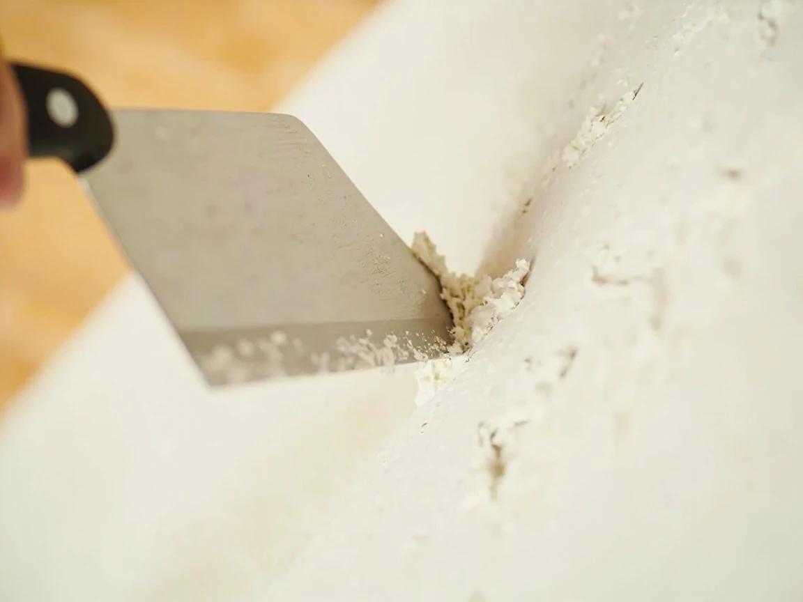 Step 5 of How to Skim Coat a Textured Wall Smooth: Flatten it with a wide knife at a low angle