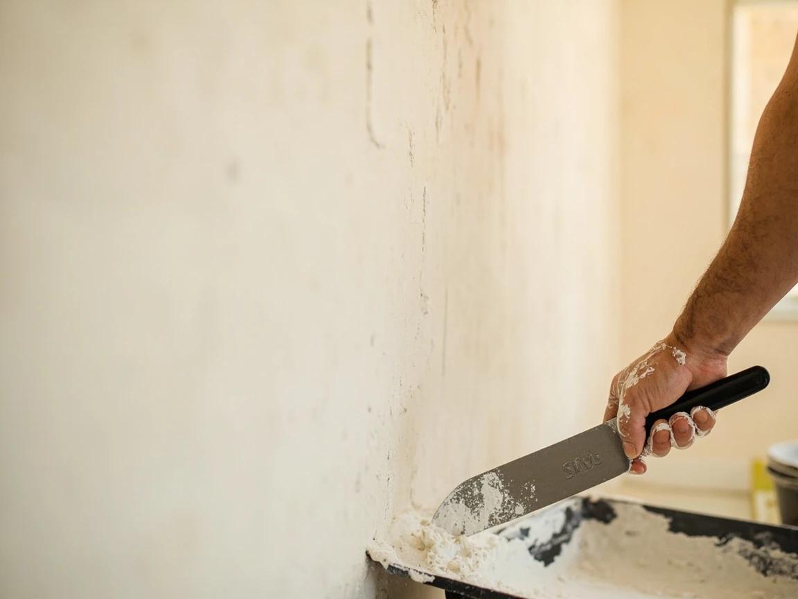 Step 6 of How to Skim Coat a Textured Wall Smooth: Let it dry, knock down ridges, and recoat