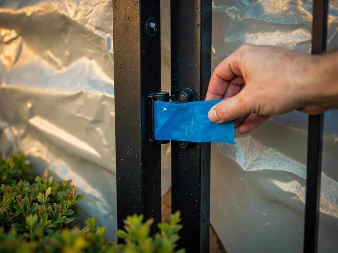 Step 4 of How to Stain a Fence: Protect Plants, Hardware, and the Neighbor's Side