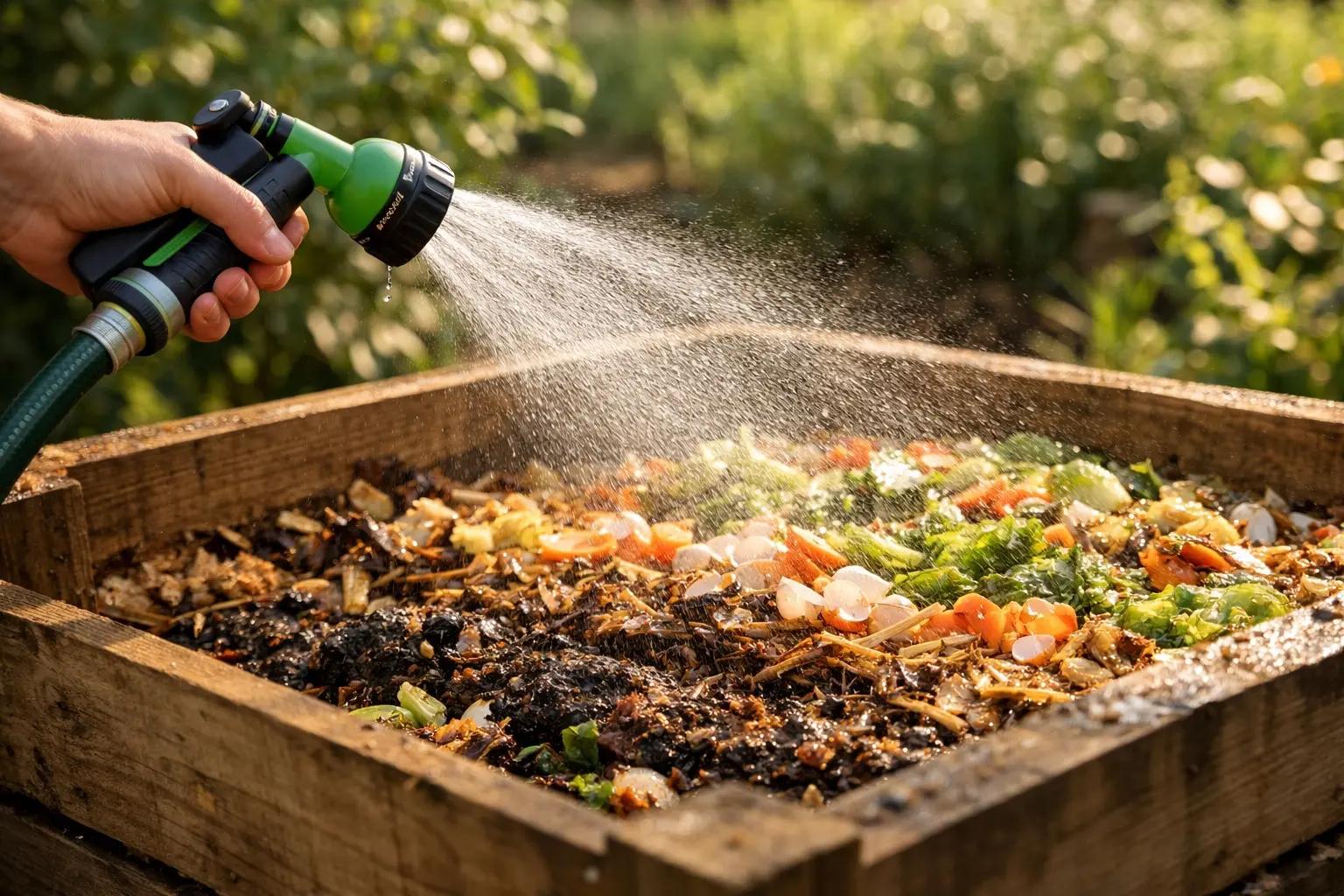 Step 5 of How to Start a Compost Bin: Moisten the Pile