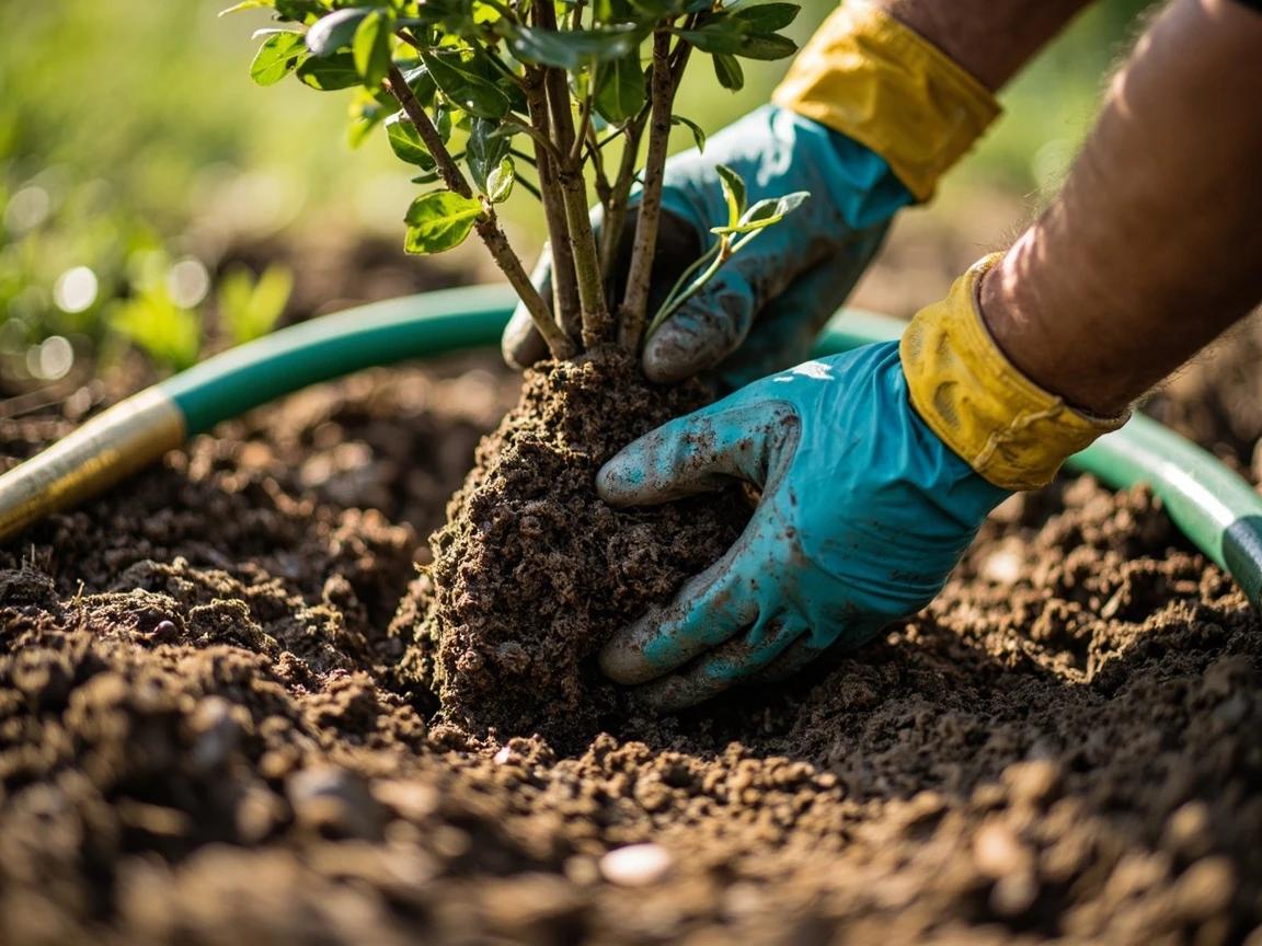 Step 7 of How to Transplant a Shrub Without Killing It: Set the Shrub at the Correct Depth and Backfill